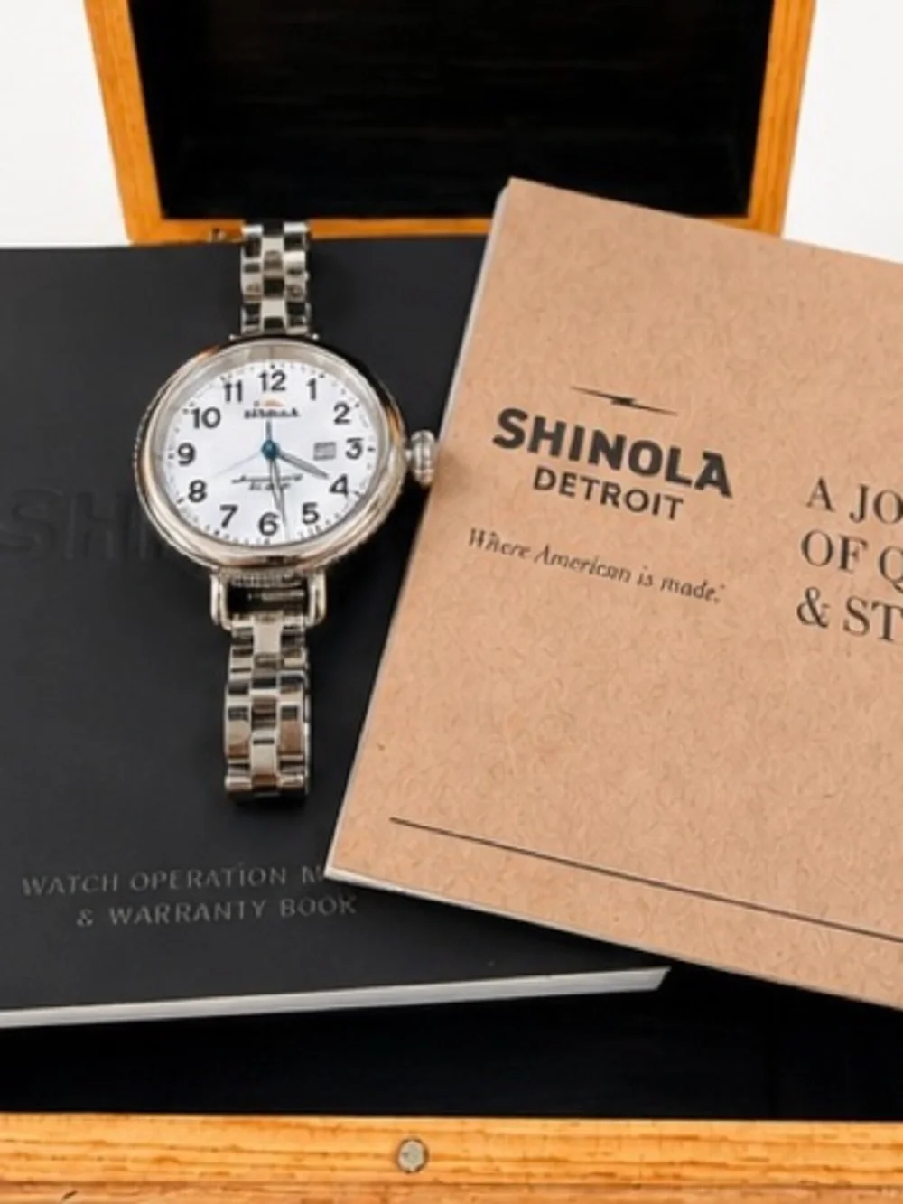 Shinola Birdy 36mm White Dial Stainless Steel Watch Box Papers New Battery